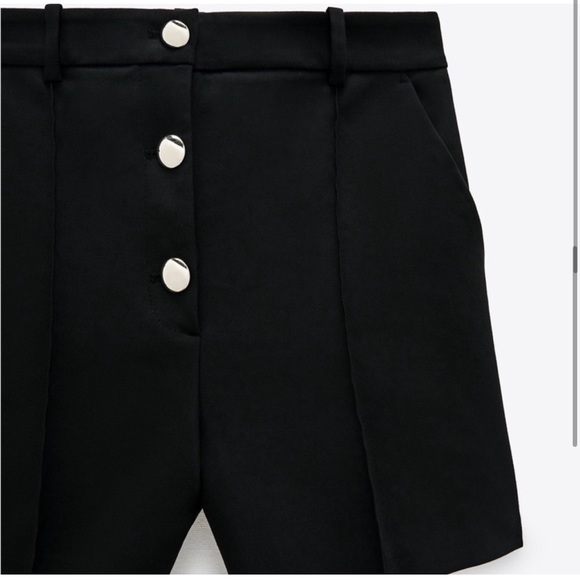 Zara Black High Waisted Shorts with gold buttons NWT - Picture 2 of 7